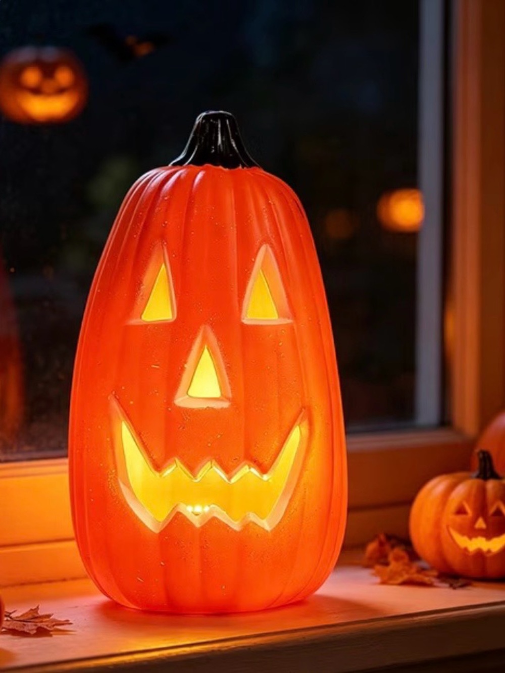 Jack-O-lantern light up pumpkin is made of Plastic.